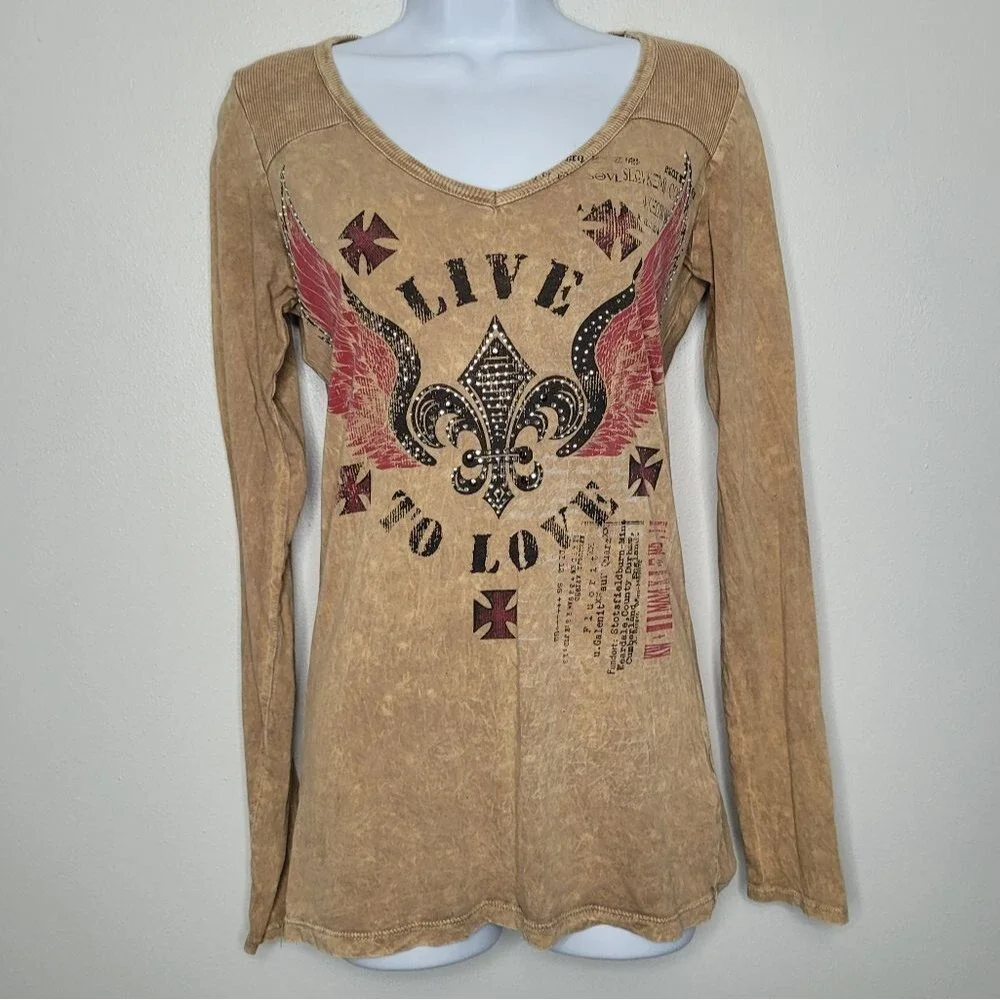Daytrip y2k grunge mcbling cyber emo biker rock ling sleeve top size medium
